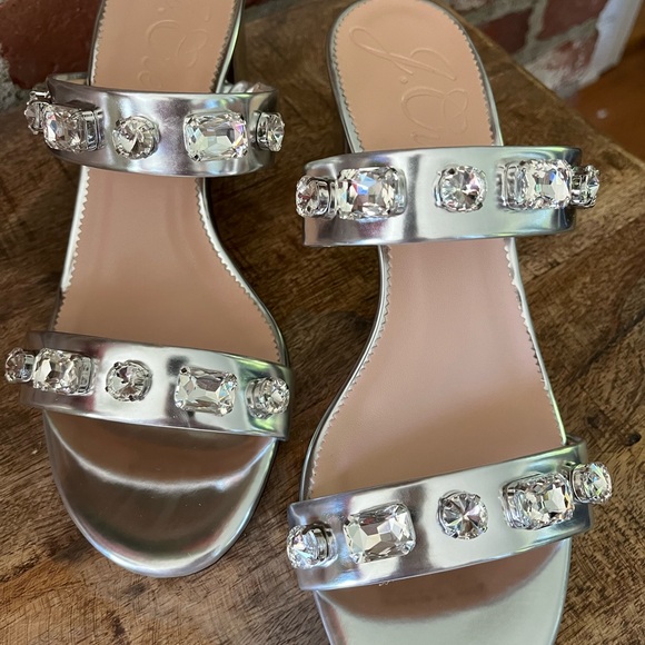 J crew LUCIE Italian leather to strapped metallic sandals with stones 8 1/2 - Picture 2 of 7